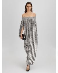 Reiss - Cream Fabia Bardot Striped Woven Maxi Dress - Lyst