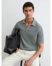 Reiss - Cotton-Blend Basket-Stitch Open-Collar Polo - Lyst