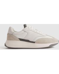 Reiss - Emmett - Off White Leather Suede Running Trainers - Lyst