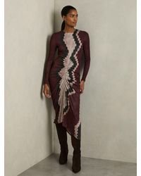 Reiss - Burgundy & Graphic Print Ruched Dress - Lyst