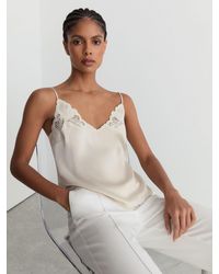 Reiss - Joanie - Neutral Satin Lace-detail Cami Top, Us 14 - Lyst