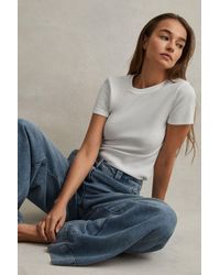 Reiss - Victoria - White Cotton Blend Scoop Neck T-shirt - Lyst