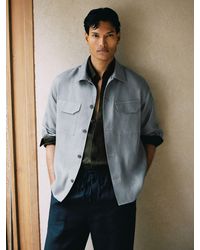 Reiss - Linen Herringbone-Stripe Regular-Fit Shirt - Lyst