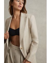 Reiss - Cassie - Natural Petite Linen Single Breasted Suit Blazer - Lyst