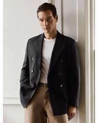 Reiss - Db - Navy Captain Db Hopsack Double-breasted Blazer Classic-fit With Wool, 38 - Lyst