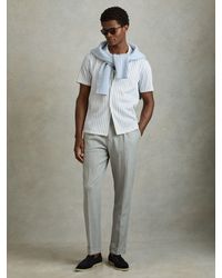 Reiss - Neptune - White/soft Blue Ribbed Striped Cuban Collar Shirt, Xs - Lyst