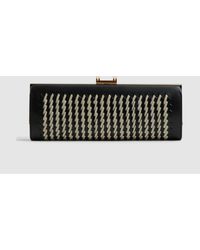Reiss - Grecia - Black/white Leather Woven Clutch Bag, One - Lyst