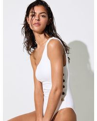 Reiss - One-Shoulder Button-Detail Swimsuit - Lyst