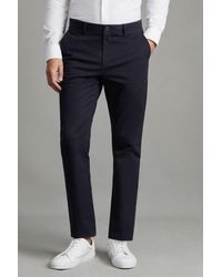 Reiss - Pitch - Navy Slim Fit Washed Cotton Blend Chinos, 30 - Lyst