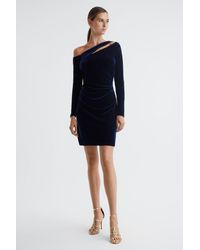 Reiss - Camilla - Navy Velvet Off-the-shoulder Mini Dress - Lyst
