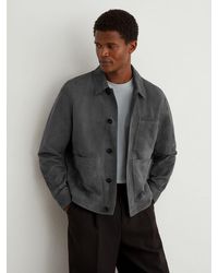 Reiss - Suede Button-Through Trucker Jacket - Lyst