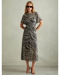Reiss - Animal Print Midi Dress - Lyst