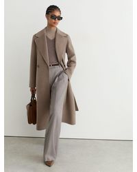 Reiss - Neutral Melange Thea Tall Wool-Blend Double-Breasted Blind-Seam Coat With Cashmere - Lyst