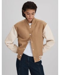 Reiss - Camel & Cream Premium Wool Blend Bomber Jacket - Lyst
