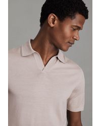 Reiss - Duchie - Washed Stone Merino Wool Open Collar Polo Shirt - Lyst