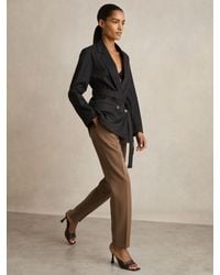 Reiss - Osbourne - Black Cotton Blend Double Breasted Belted Jacket, Us 0 - Lyst