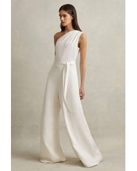 Reiss - Luana - Ivory One-shoulder Belted Jumpsuit - Lyst