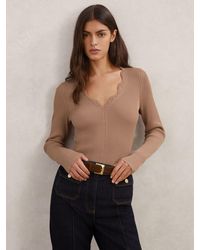 Reiss - Lara - Taupe Neutral Crochet Stitch Top, M - Lyst