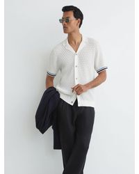 Reiss - Bilsby - White Cotton-blend Geometric-knit Tipped Shirt, Xs - Lyst