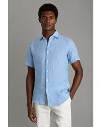 Reiss - Holiday - Sky Blue Slim Fit Linen Button-through Shirt, Xxl - Lyst