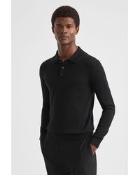 Reiss - Trafford - Black Merino Wool Polo Shirt - Lyst
