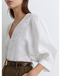 Reiss - Evie - Ivory Linen Balloon-sleeve Top, Us 0 - Lyst