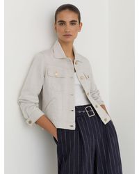 Reiss - Carmen - Neutral Lyocell-linen Trucker Jacket, Us 0 - Lyst