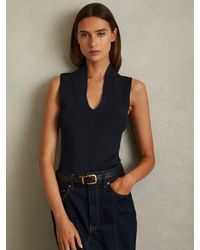 Reiss - Kimmy - Navy Knitted Sleeveless V-neck Vest, L (us 12-14) - Lyst