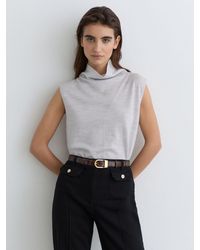 Reiss - Honey - Grey Marl Wool Funnel-neck Sleeveless Knit Top, M (us 8-10) - Lyst