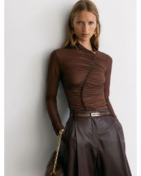 Reiss - Robyn - Mocha Brown Ruched Sheer Long-sleeve Top, Us 8 - Lyst