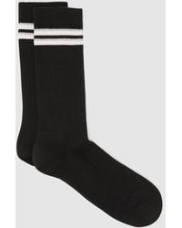 Reiss - Nori - Black/white Cotton-blend Ribbed Stripe-detail Socks, M-l - Lyst