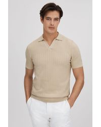 Reiss - Mickey - Stone Textured Modal Blend Open Collar Shirt, L - Lyst