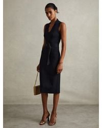 Reiss - Knitted Ribbed Belted Midi Dress - Lyst