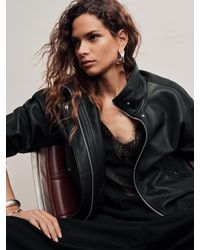 Reiss - Leather Funnel-Neck Bomber Jacket - Lyst