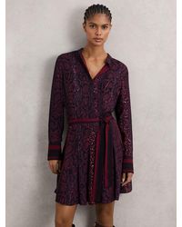 Reiss - Burgundy & Snake Print Belted Mini Dress - Lyst