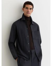 Reiss - Cooper - Navy Wool-blend Patch-pocket Overshirt, M - Lyst