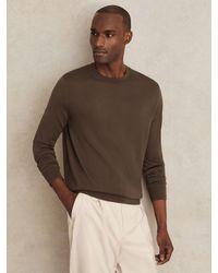 Reiss - Wessex - Chocolate Brown Merino-wool Crew-neck Jumper, Xs - Lyst