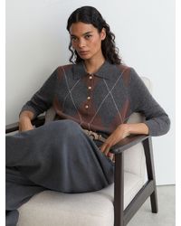 Reiss - Wool-Cashmere Argyle-Knit Polo Jumper - Lyst