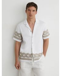 Reiss - Cotton-Blend Embroidered Cuban-Collar Shirt - Lyst