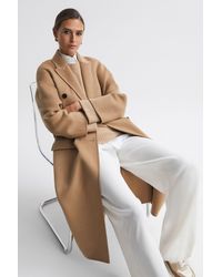 Reiss - Layah - Camel Petite Relaxed Wool Blend Double Breasted Coat, Us 6 - Lyst