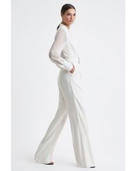 Reiss - Flora - Ivory Sheer Belted Double Breasted Jumpsuit - Lyst