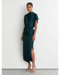Reiss Eloise Drape Layered Asymmetric Satin Dress in Green | Lyst