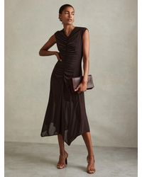 Reiss - Petite Mesh Ruched Midi Dress - Lyst