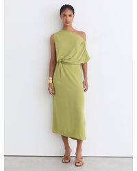 Reiss - Off-Shoulder Tuck-Detail Midi Dress - Lyst