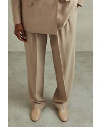 Reiss - Sadie - Neutral Petite Wool Pleat Front Wide Leg Suit Trousers - Lyst