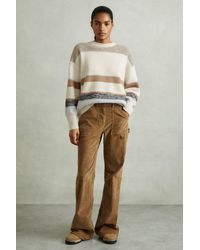 Reiss - Ivory/ Wool-Cashmere Fuzzy Striped Jumper - Lyst