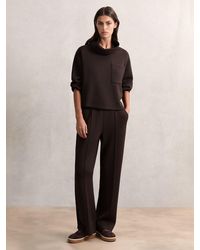 Reiss - Jemma - Dark Chocolate Brown Premium Interlock Wide-leg Joggers, S Regular (uk 8-10) - Lyst