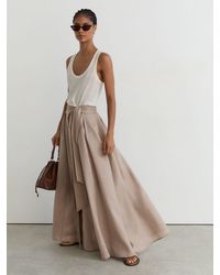Reiss - Linen Belted Pleated Maxi Skirt - Lyst