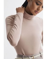 Reiss - Piper - Light Pink Fitted Roll Neck T-shirt, Xs - Lyst