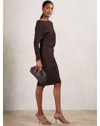 Reiss - Lara - Mink Off-the-shoulder Ribbed Midi Dress, L - Lyst